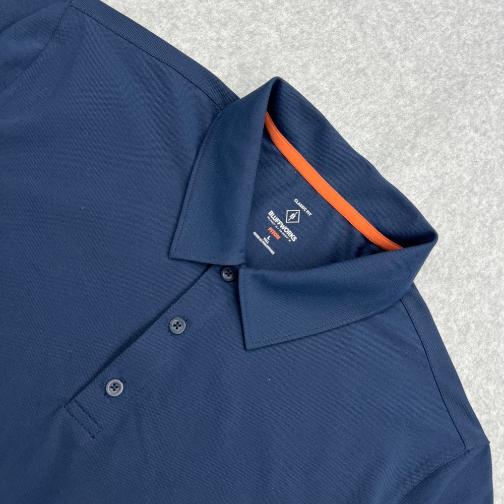 Bluffworks Piton Polo Mens‎ Large Tall Navy Blue Short Sleeve Classic Fit Travel